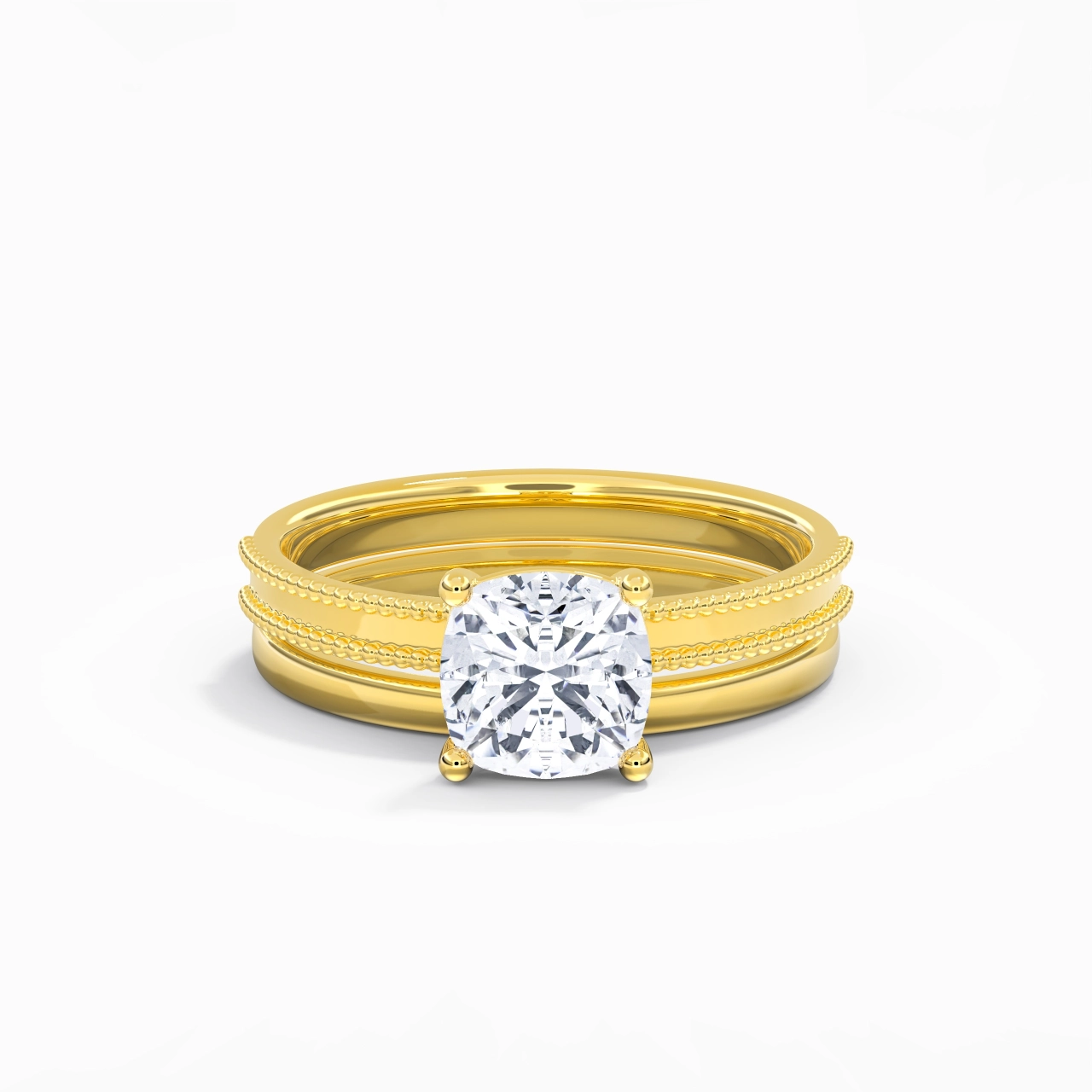 Plated Wide Beaded Wedding Ring Set