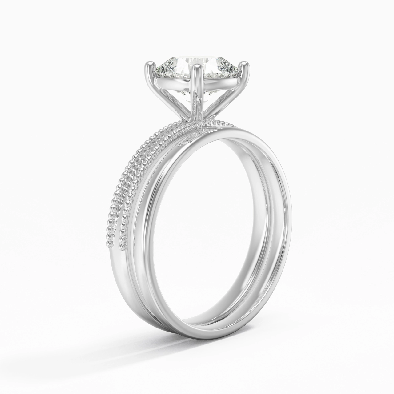 Plated Wide Beaded Wedding Ring Set
