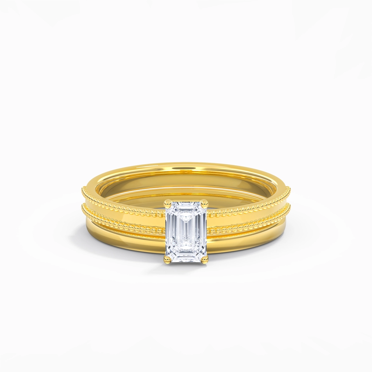 Plated Wide Beaded Wedding Ring Set