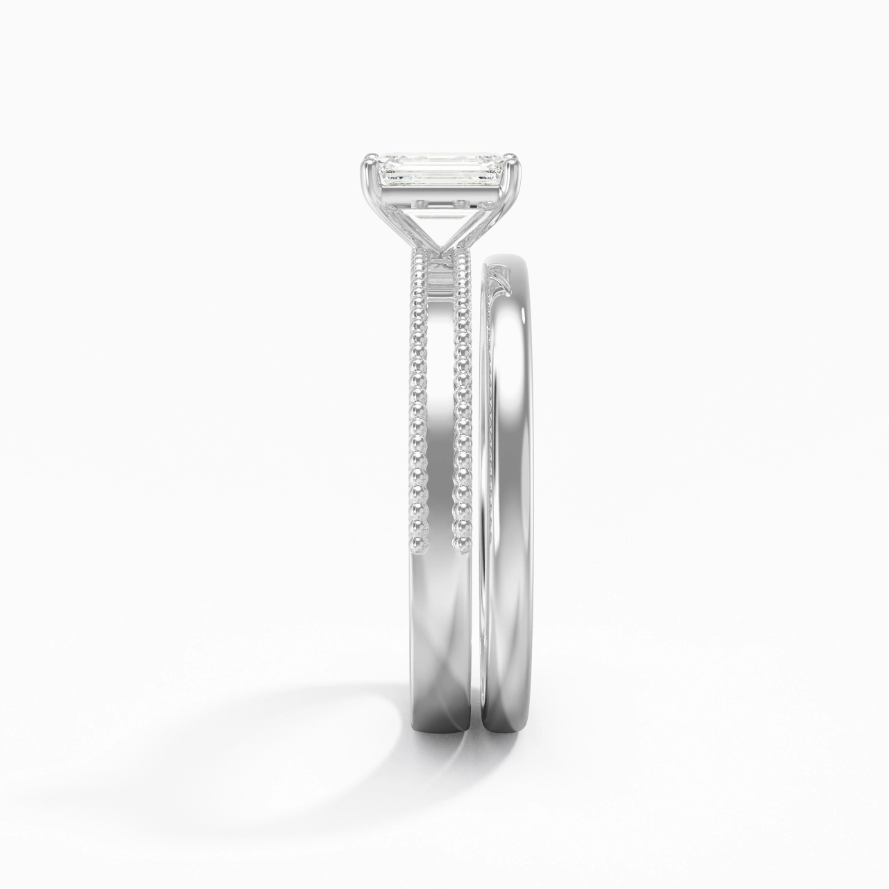 Plated Wide Beaded Wedding Ring Set