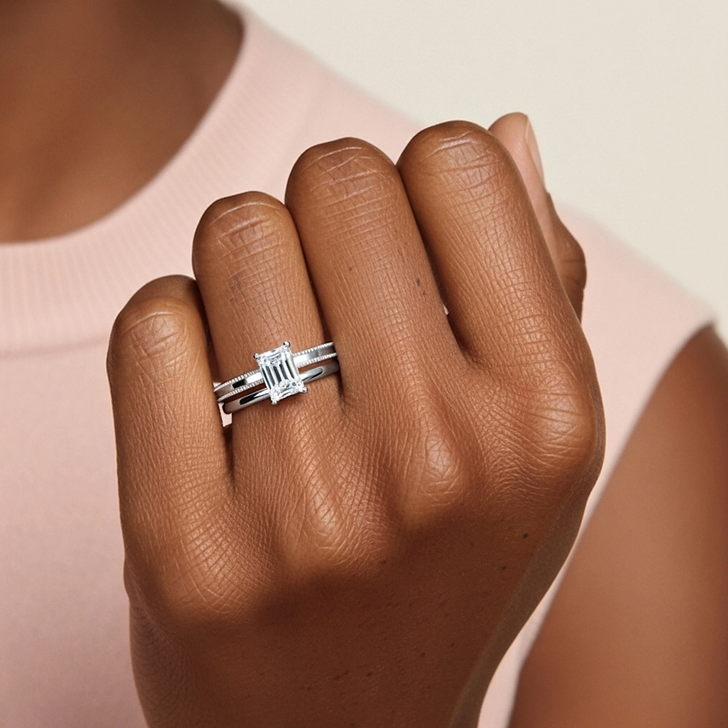 Plated Wide Beaded Wedding Ring Set