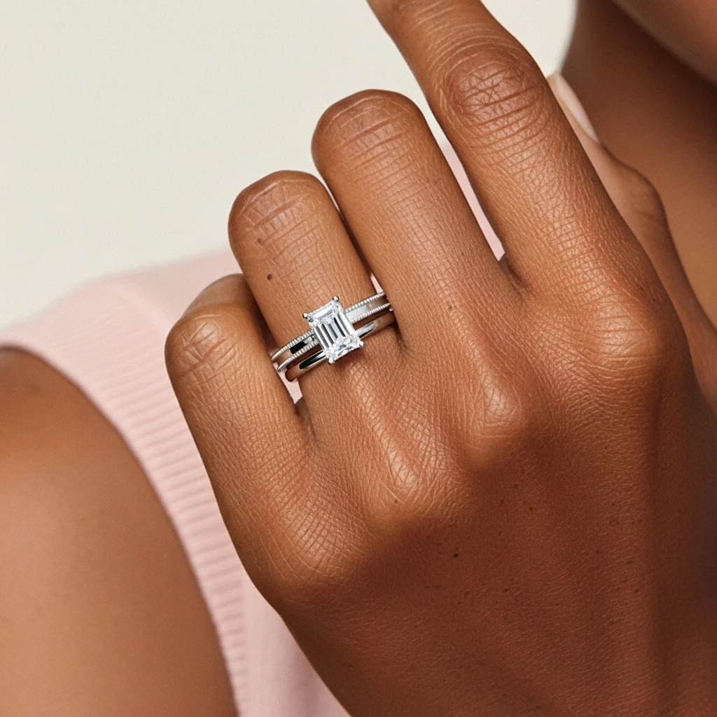 Plated Wide Beaded Wedding Ring Set