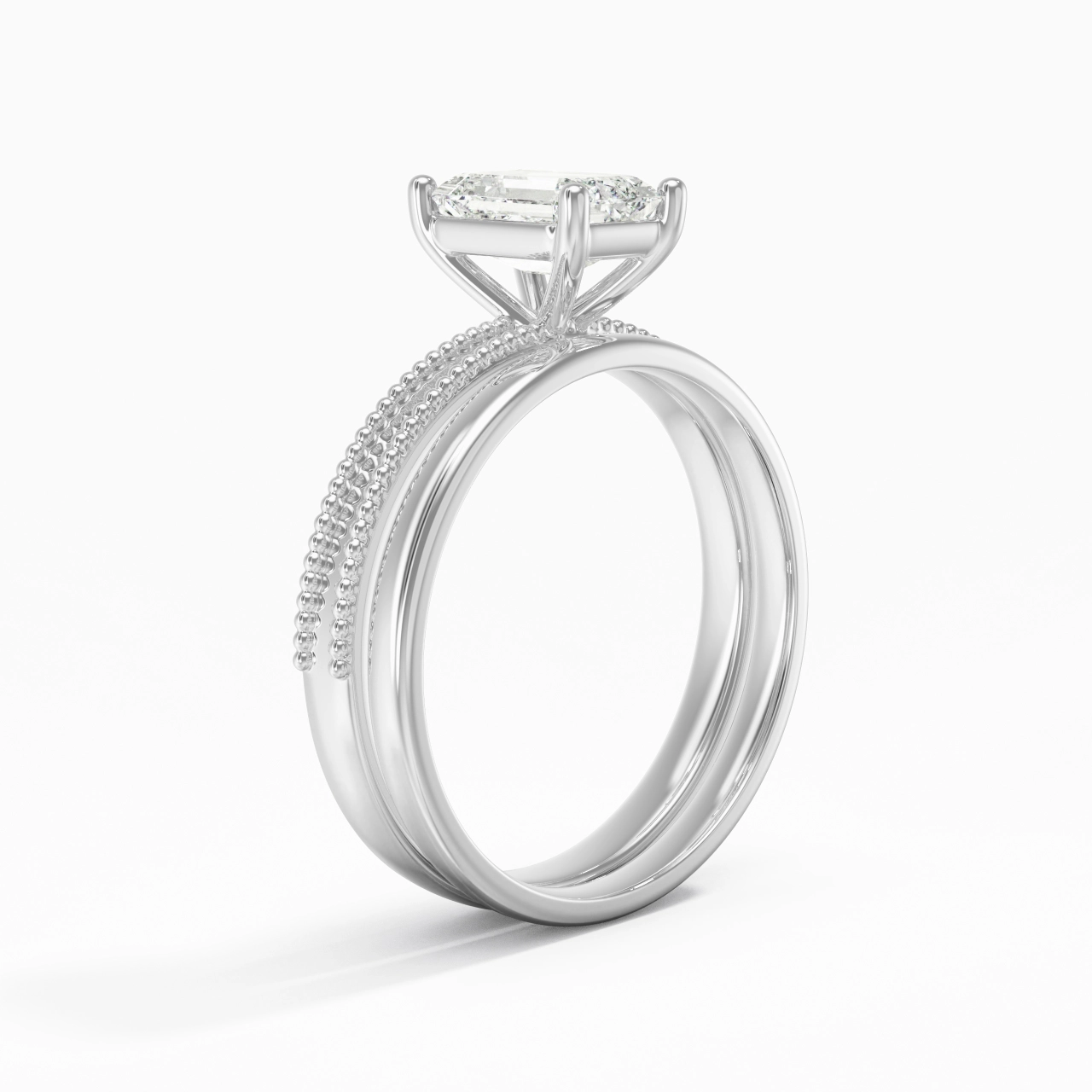 Plated Wide Beaded Wedding Ring Set
