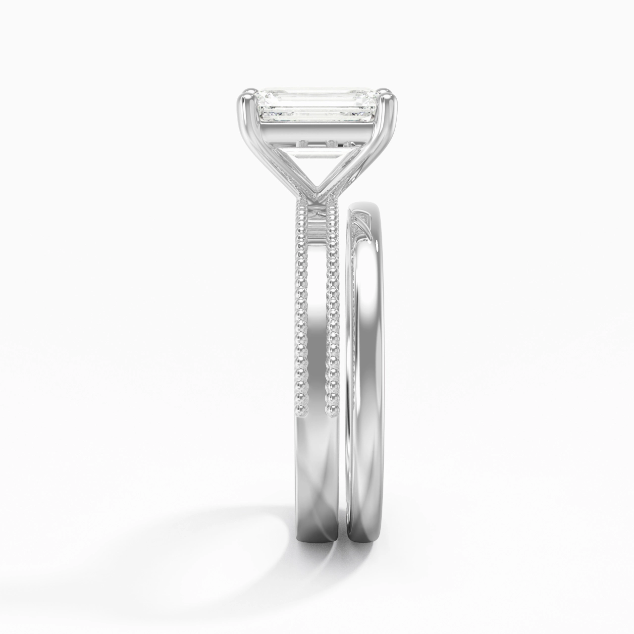 Plated Wide Beaded Wedding Ring Set