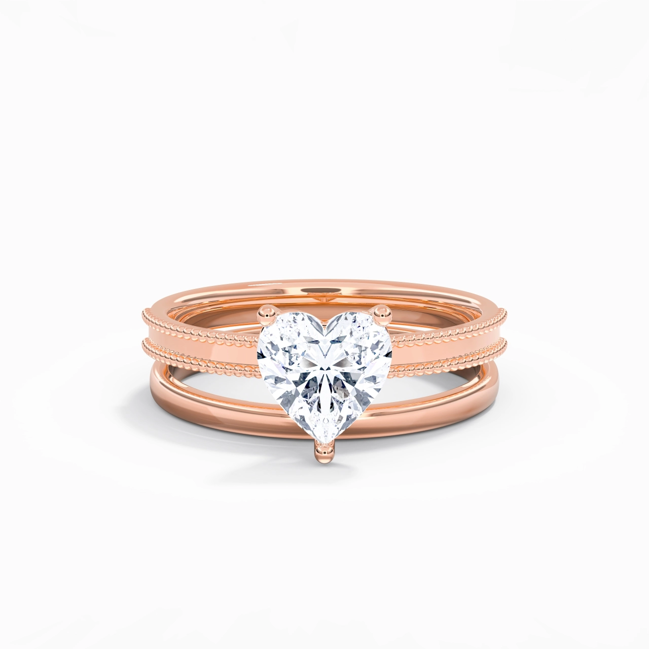 Plated Wide Beaded Wedding Ring Set