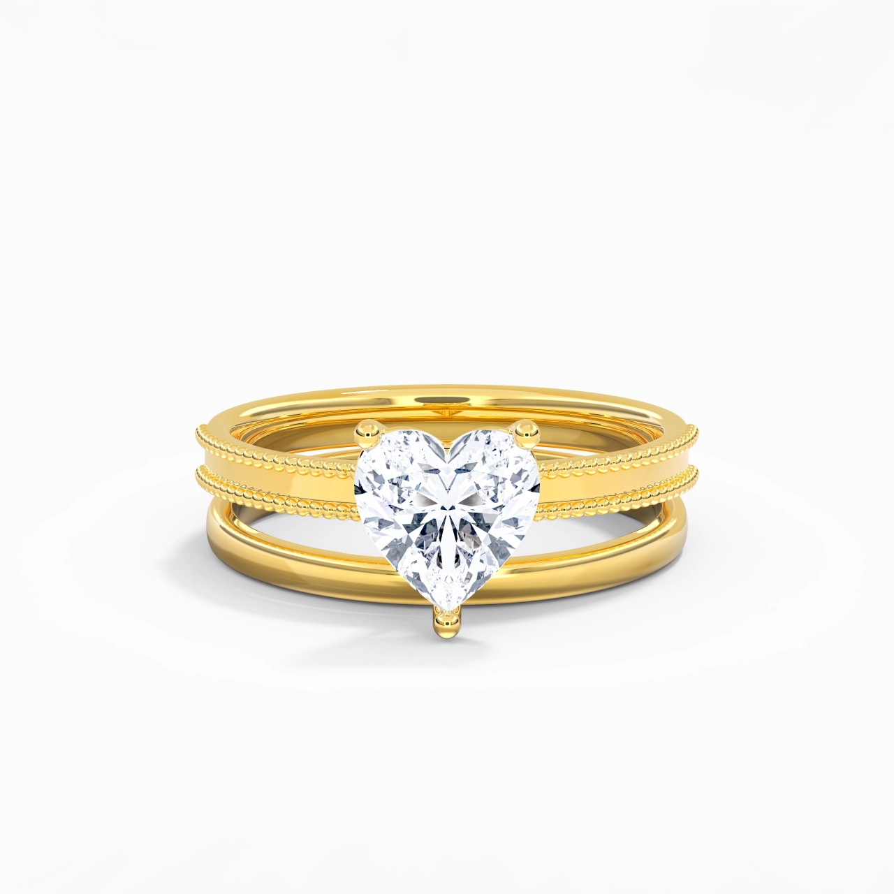 Plated Wide Beaded Wedding Ring Set