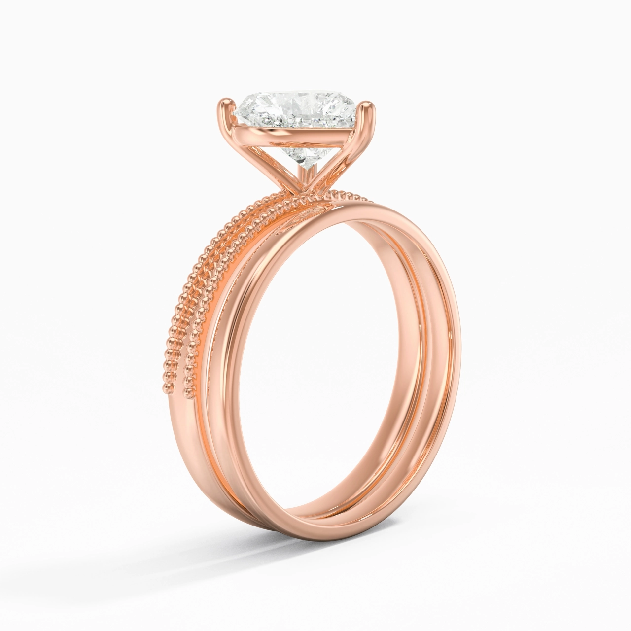 Plated Wide Beaded Wedding Ring Set