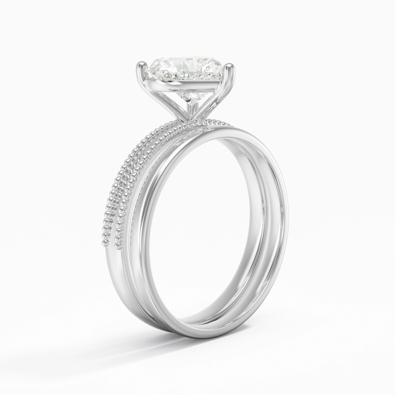 Plated Wide Beaded Wedding Ring Set
