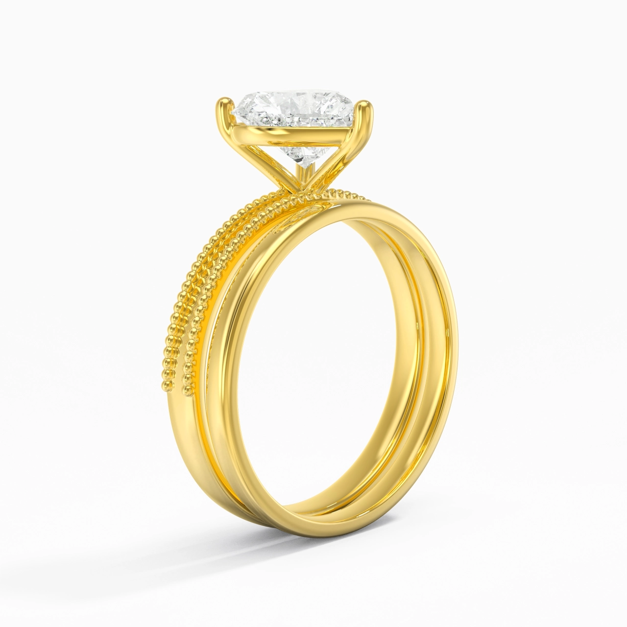 Plated Wide Beaded Wedding Ring Set