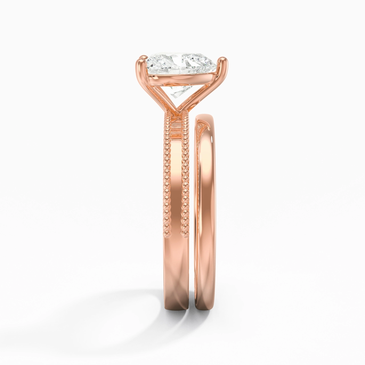 Plated Wide Beaded Wedding Ring Set