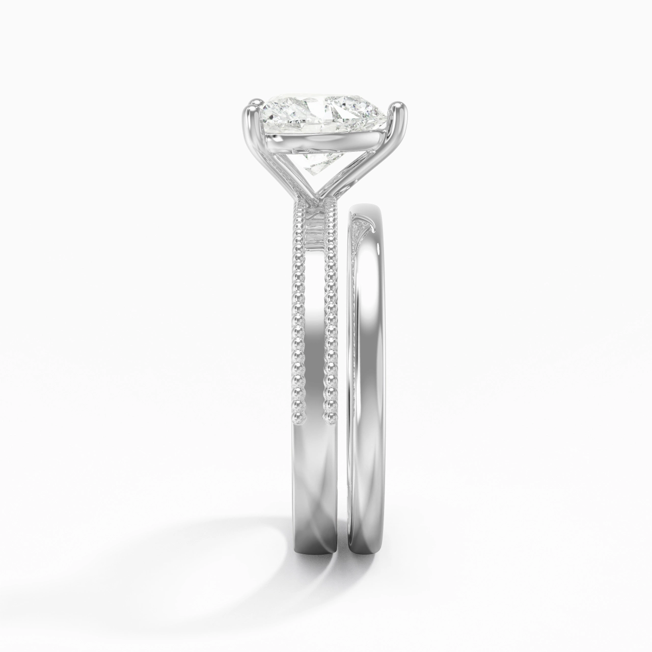 Plated Wide Beaded Wedding Ring Set