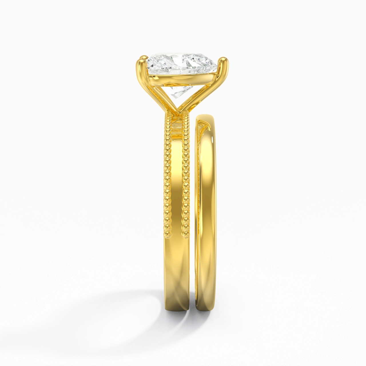 Plated Wide Beaded Wedding Ring Set