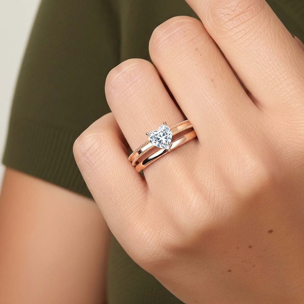 Plated Wide Beaded Wedding Ring Set