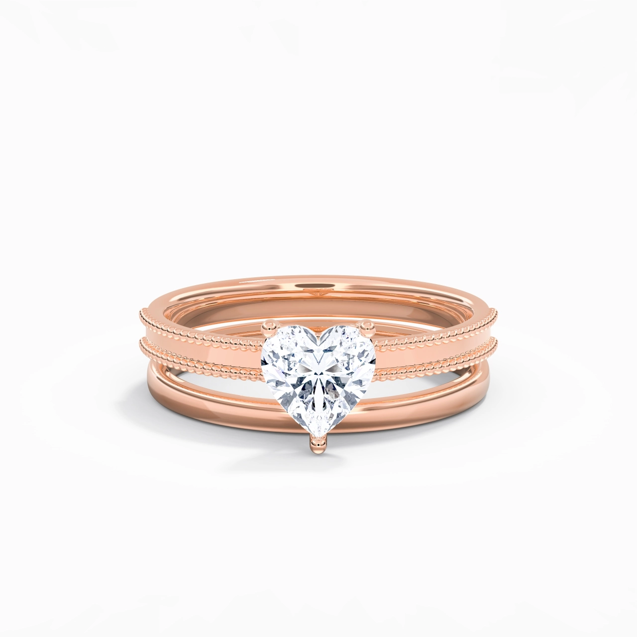 Plated Wide Beaded Wedding Ring Set