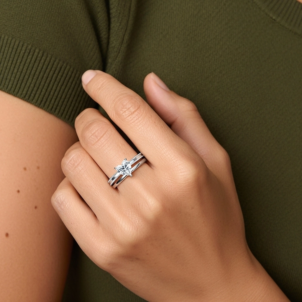 Plated Wide Beaded Wedding Ring Set