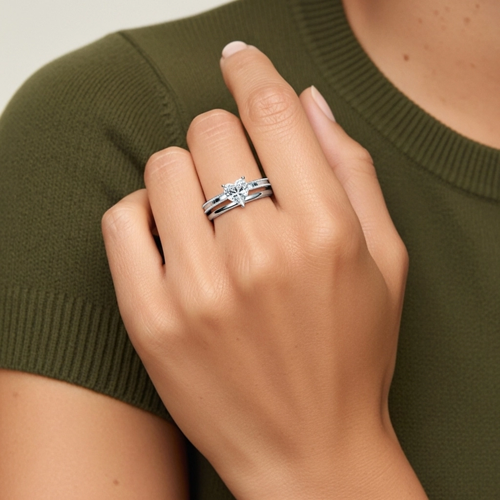 Plated Wide Beaded Wedding Ring Set