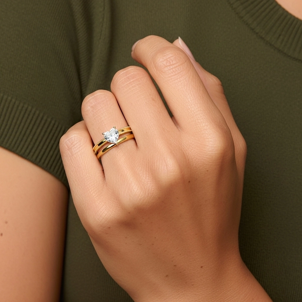 Plated Wide Beaded Wedding Ring Set