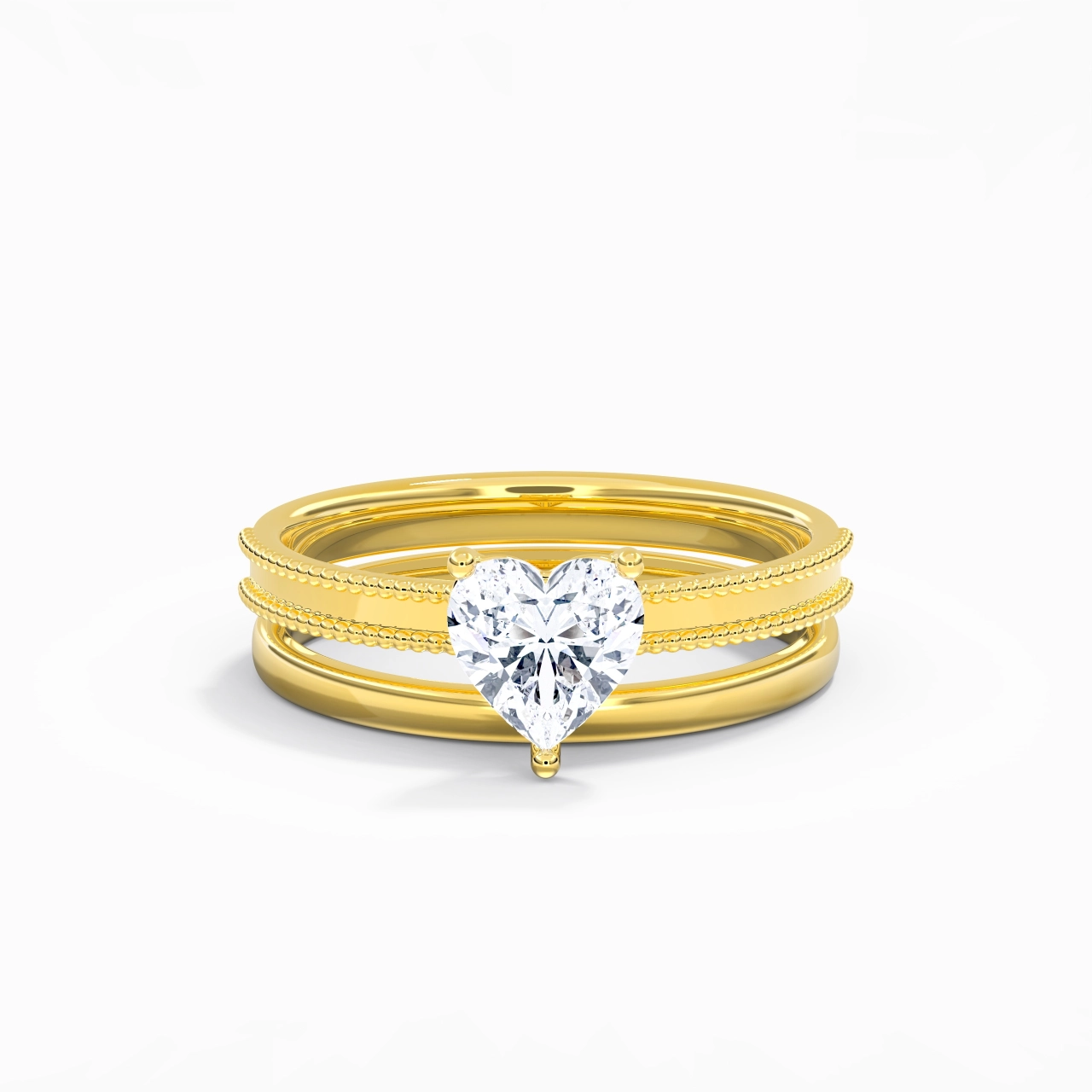 Plated Wide Beaded Wedding Ring Set