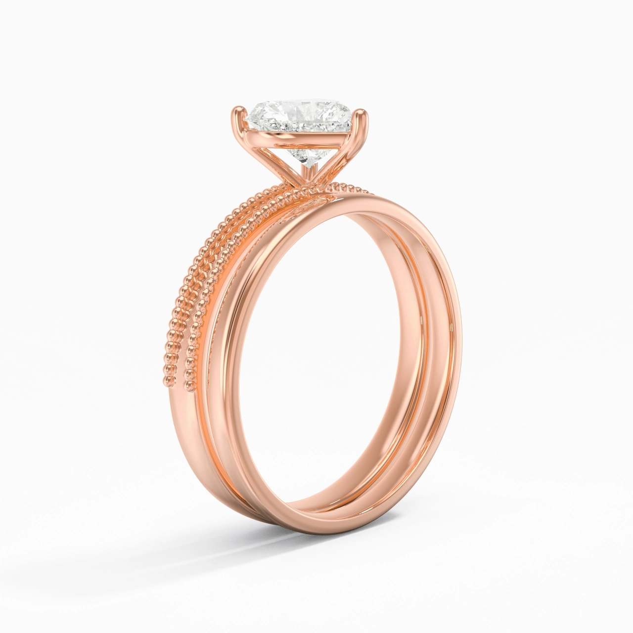Plated Wide Beaded Wedding Ring Set