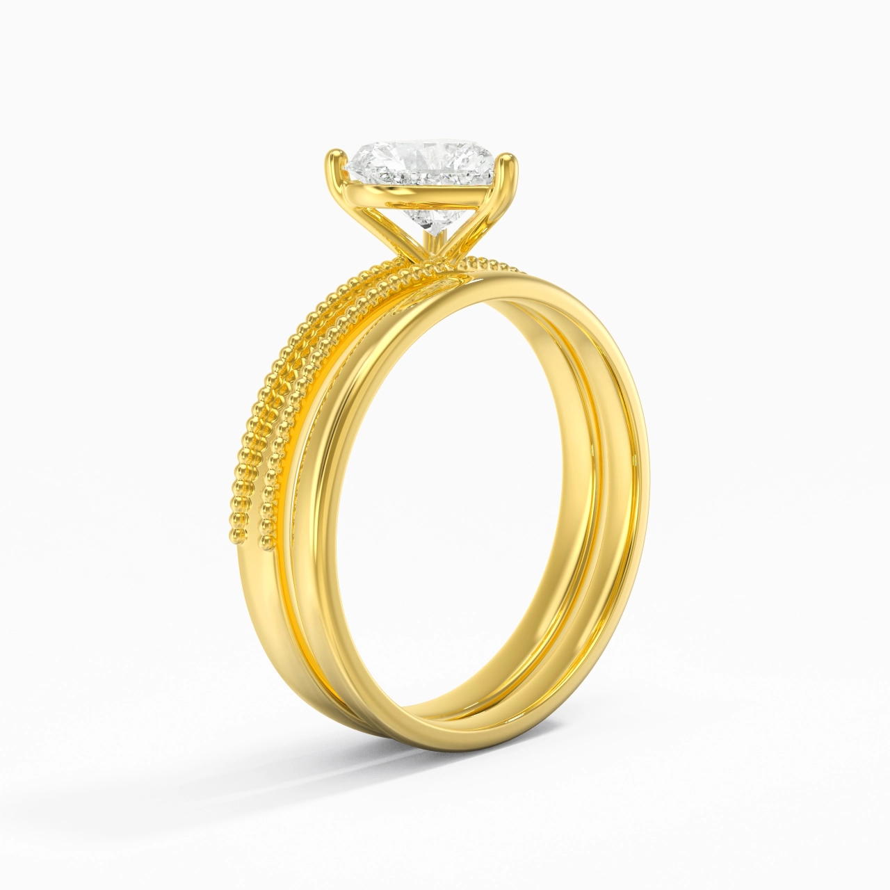 Plated Wide Beaded Wedding Ring Set