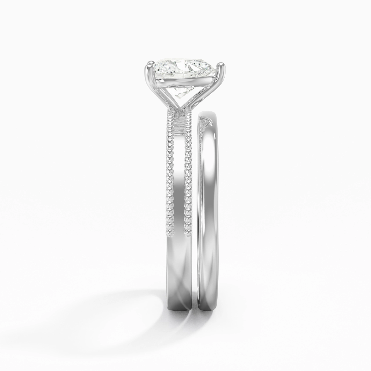 Plated Wide Beaded Wedding Ring Set