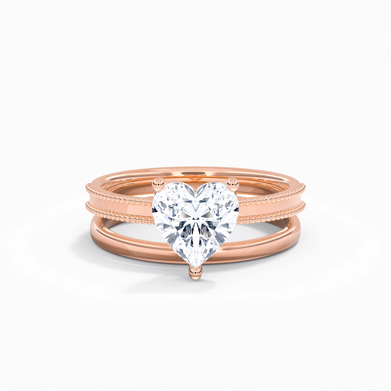 Plated Wide Beaded Wedding Ring Set