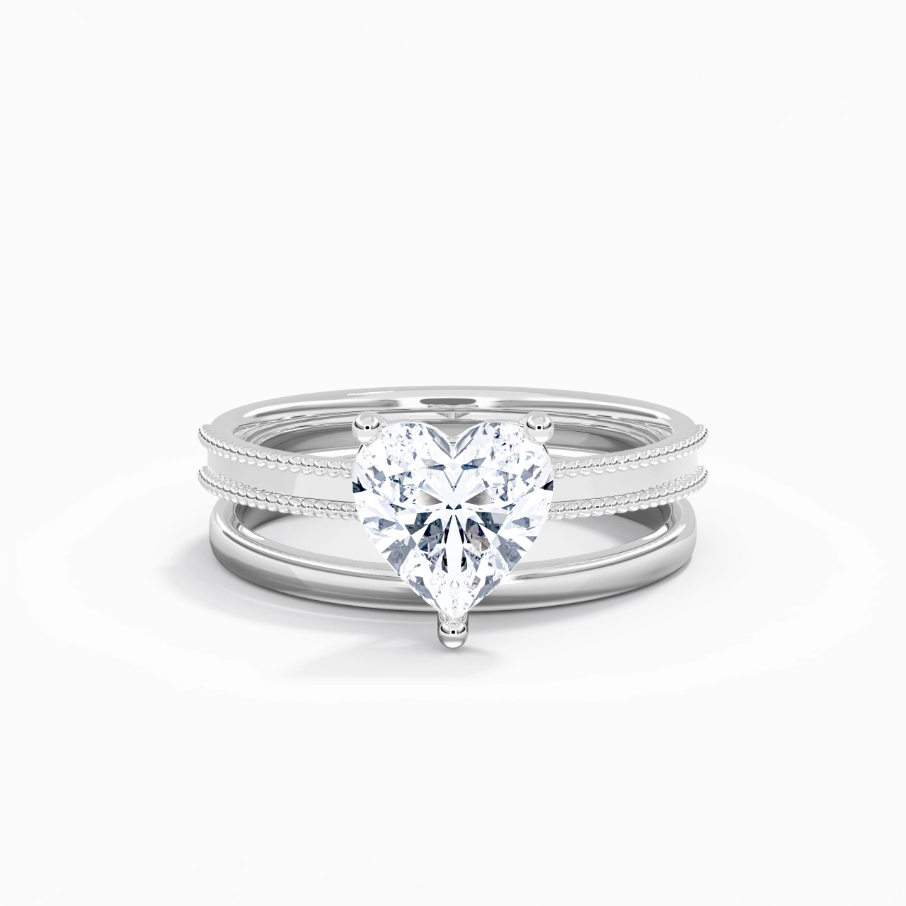 Plated Wide Beaded Wedding Ring Set