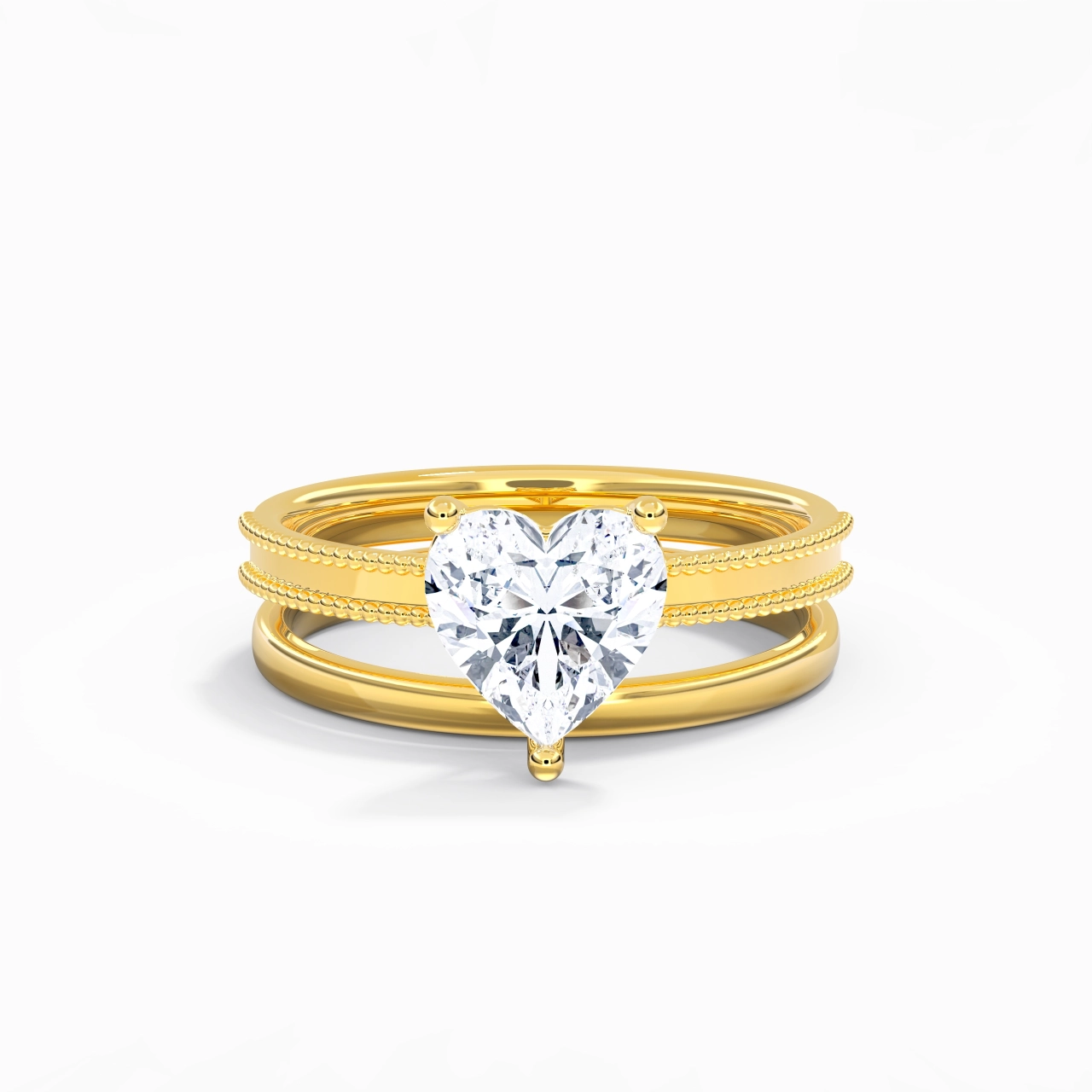 Plated Wide Beaded Wedding Ring Set