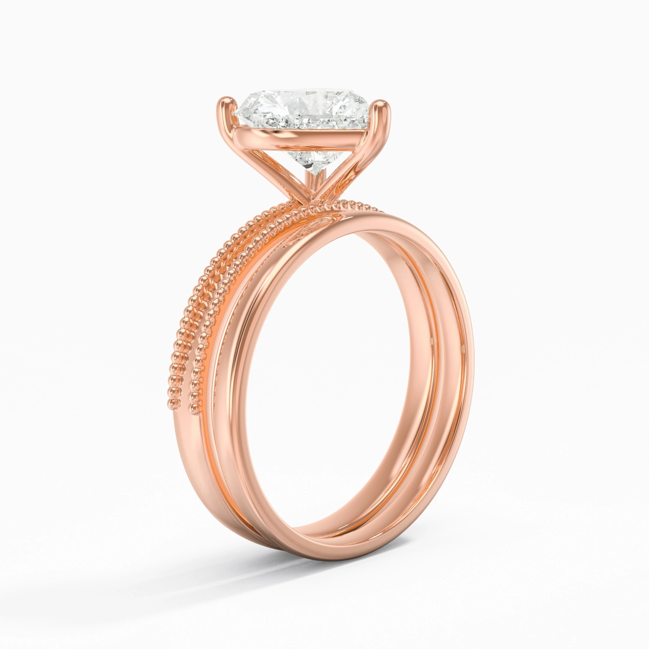 Plated Wide Beaded Wedding Ring Set
