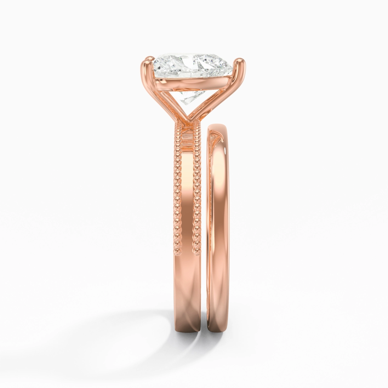 Plated Wide Beaded Wedding Ring Set