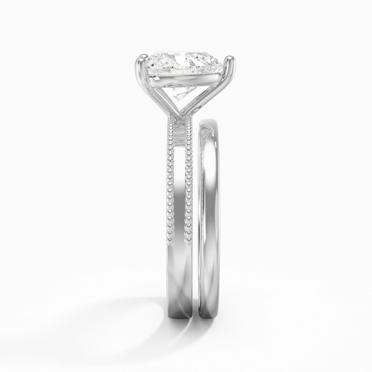 Plated Wide Beaded Wedding Ring Set
