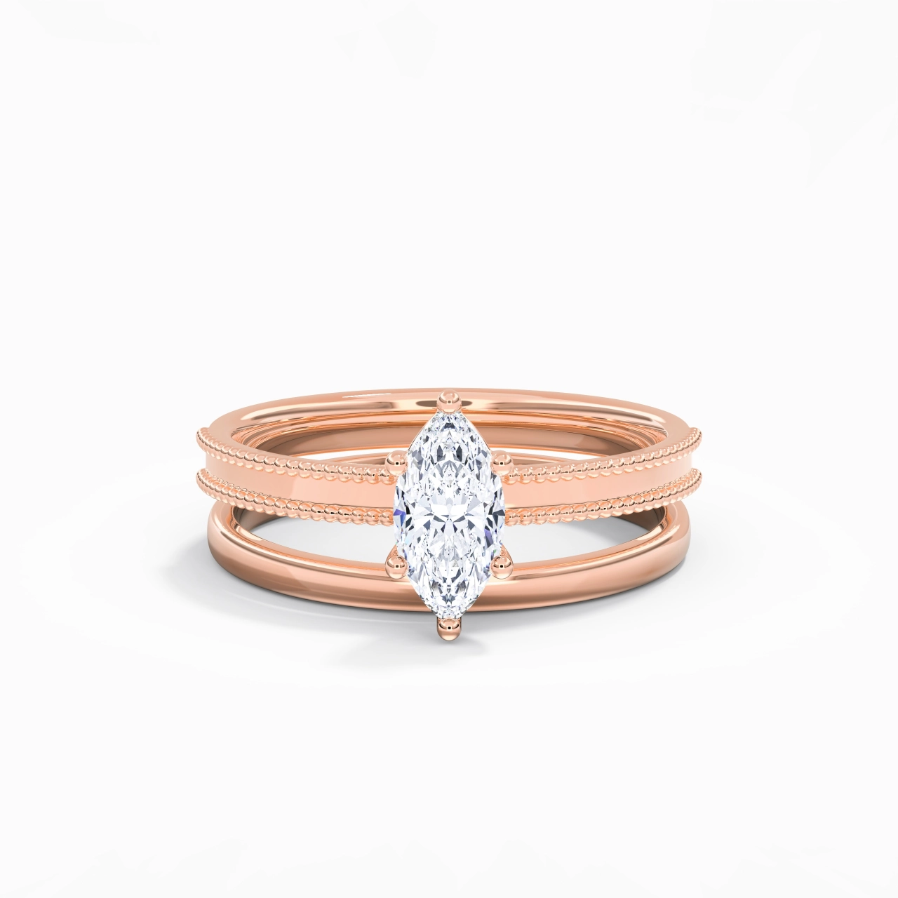 Plated Wide Beaded Wedding Ring Set
