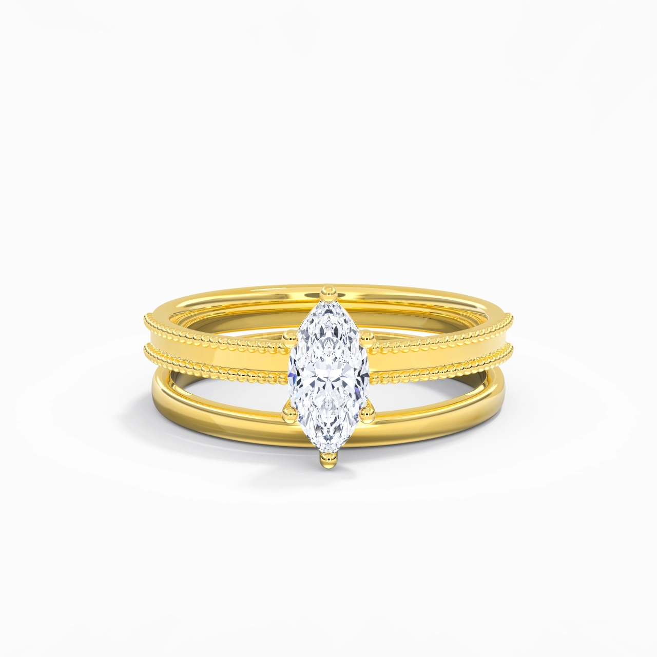 Plated Wide Beaded Wedding Ring Set