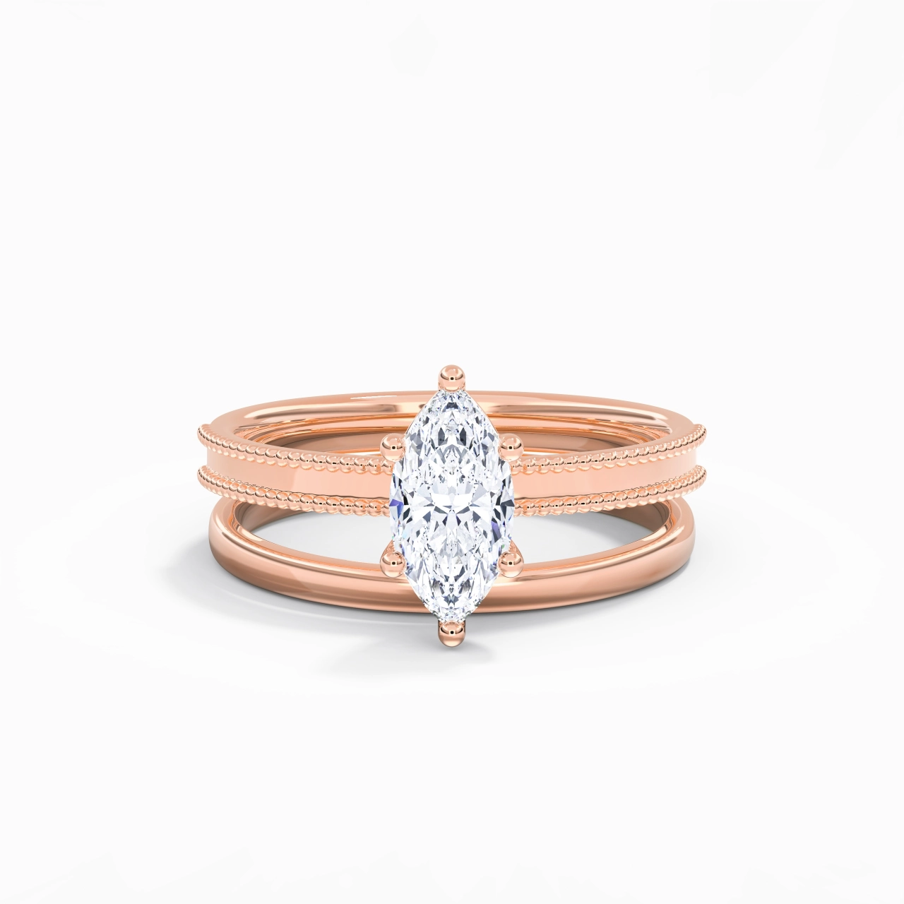 Plated Wide Beaded Wedding Ring Set