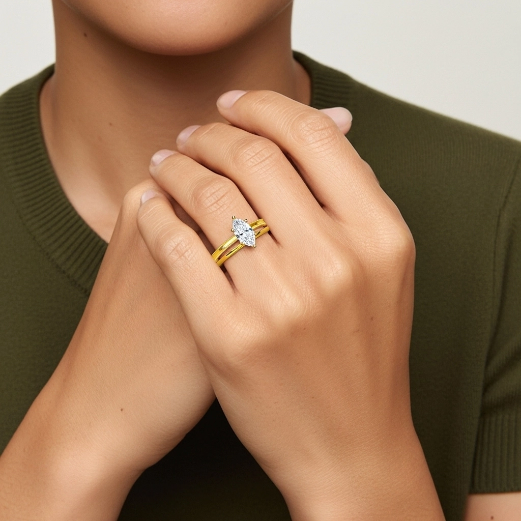 Plated Wide Beaded Wedding Ring Set