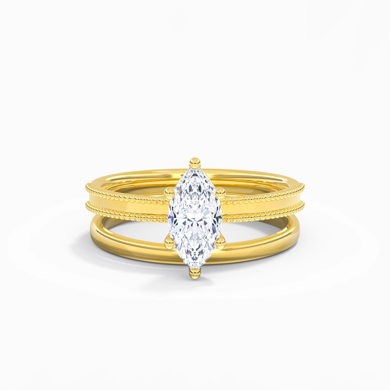 Plated Wide Beaded Wedding Ring Set