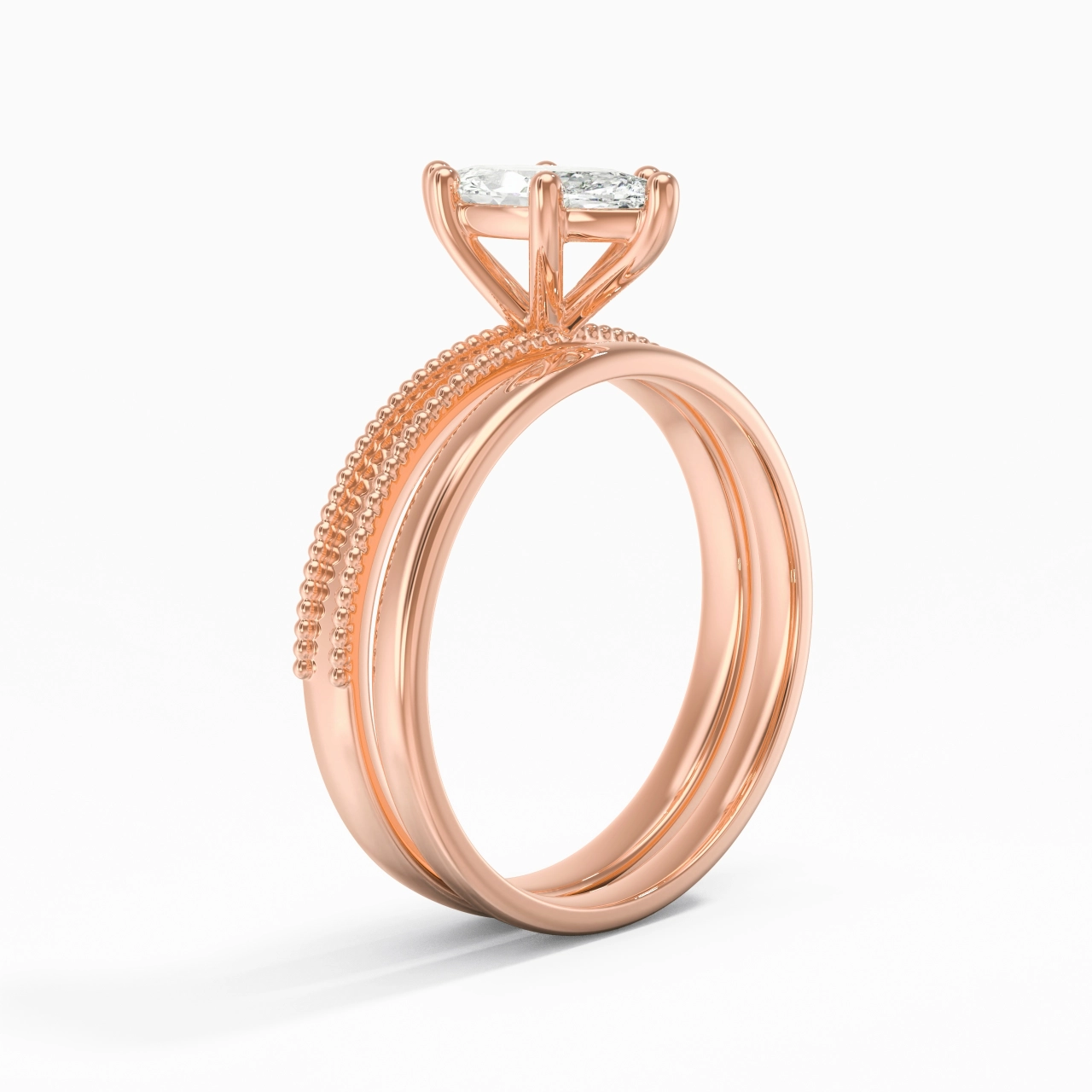 Plated Wide Beaded Wedding Ring Set