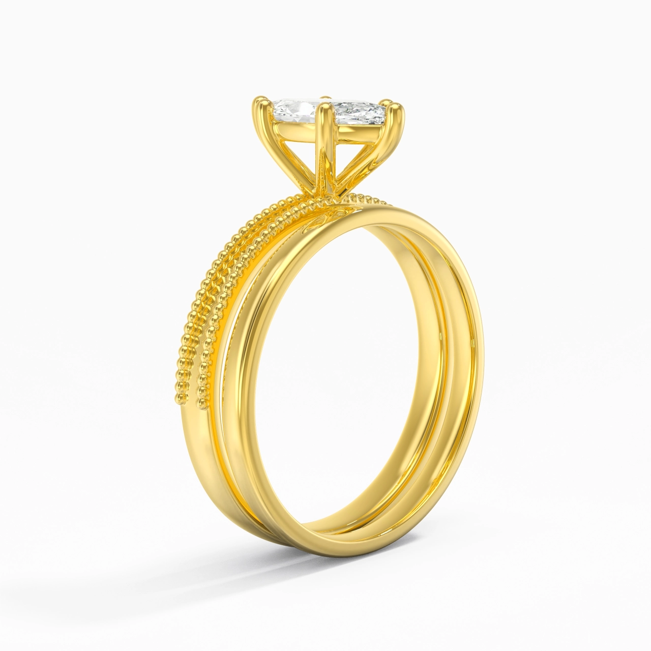 Plated Wide Beaded Wedding Ring Set