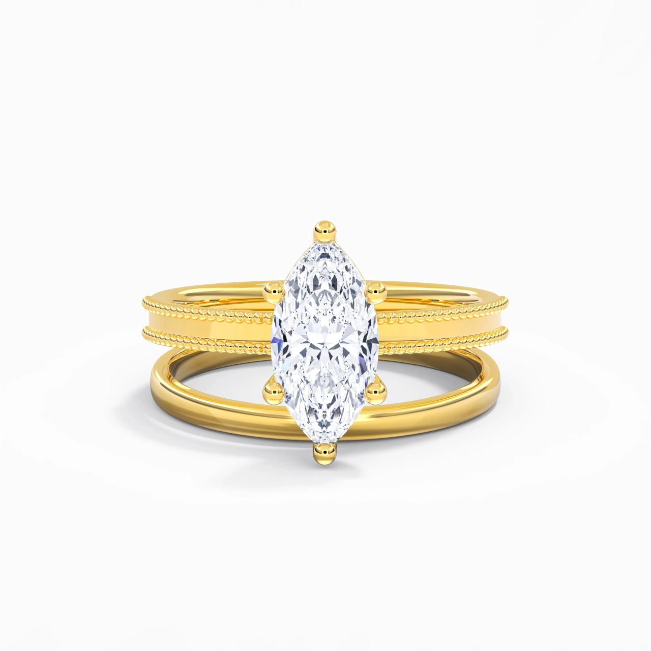Plated Wide Beaded Wedding Ring Set