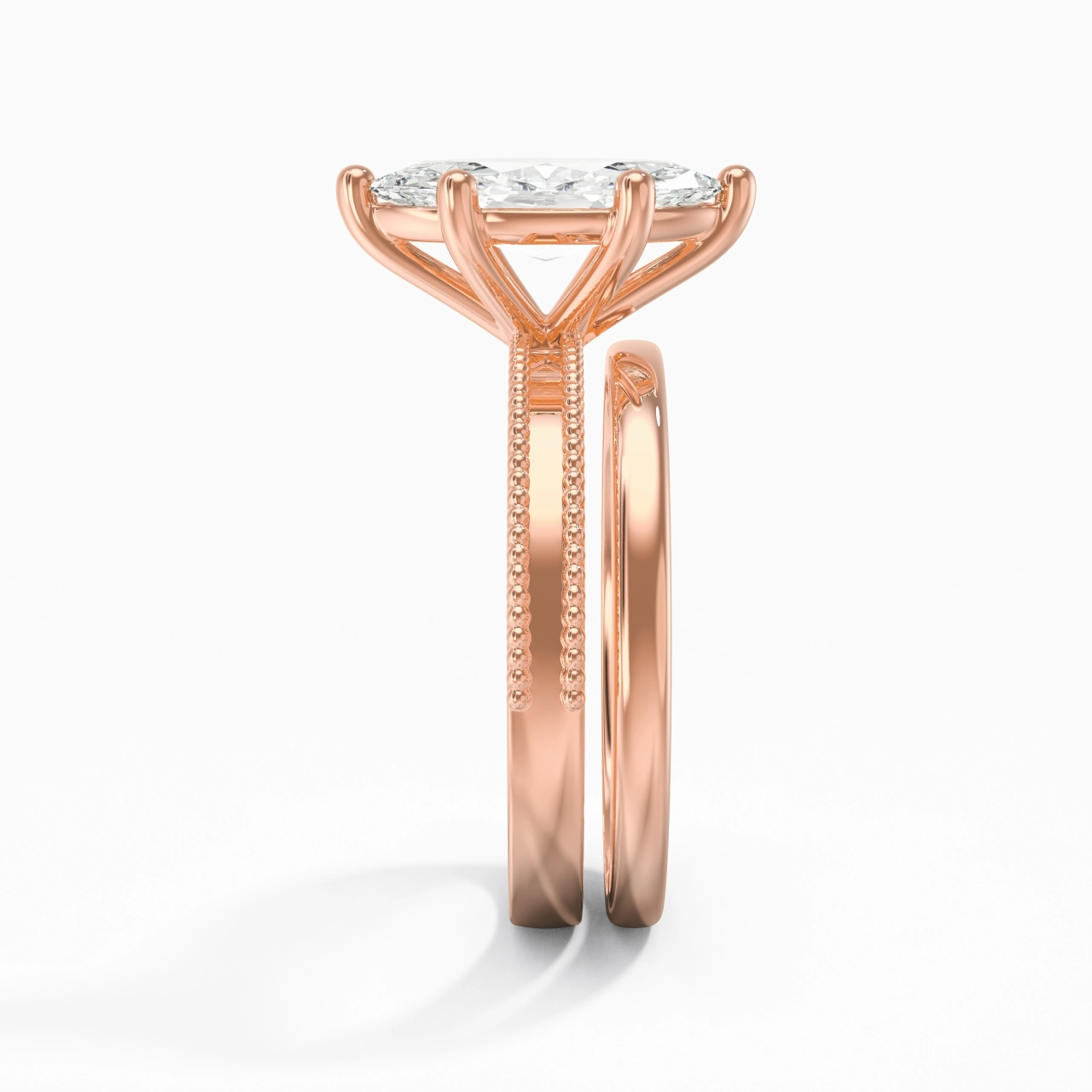 Plated Wide Beaded Wedding Ring Set