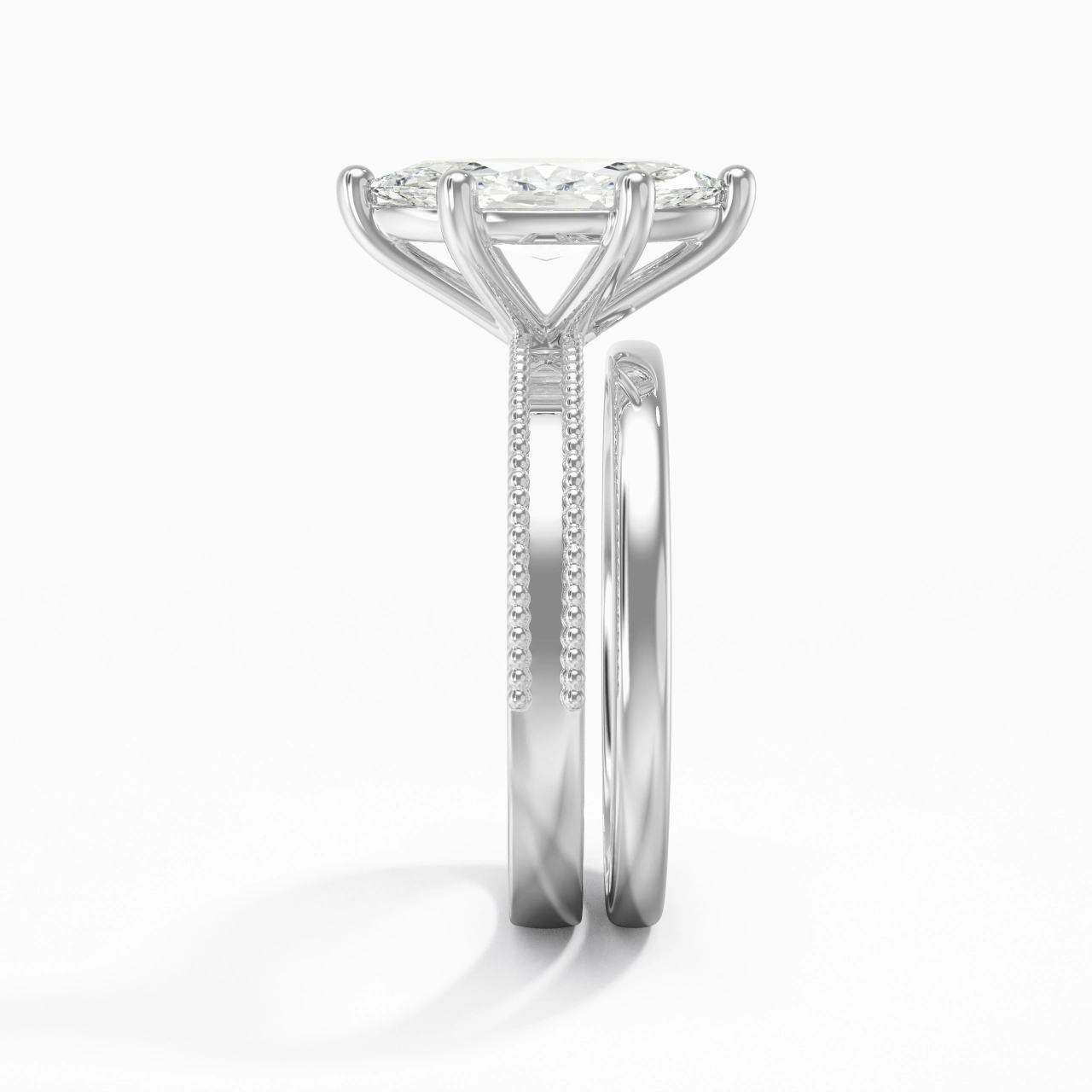 Plated Wide Beaded Wedding Ring Set