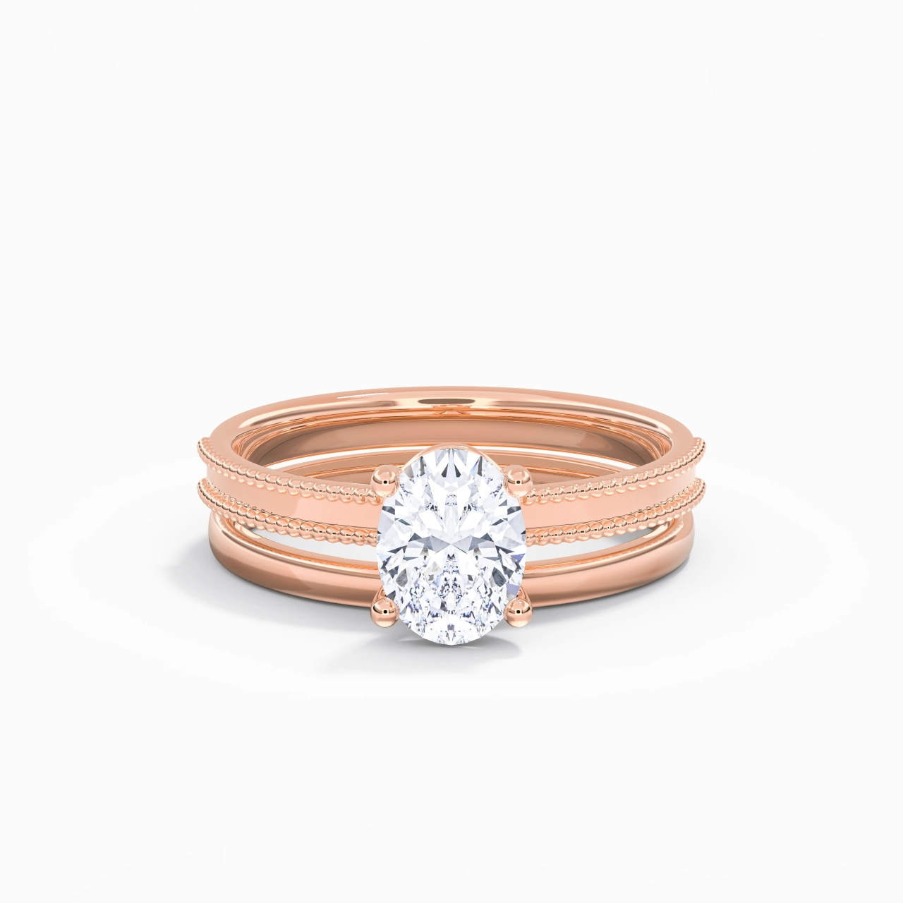 Plated Wide Beaded Wedding Ring Set