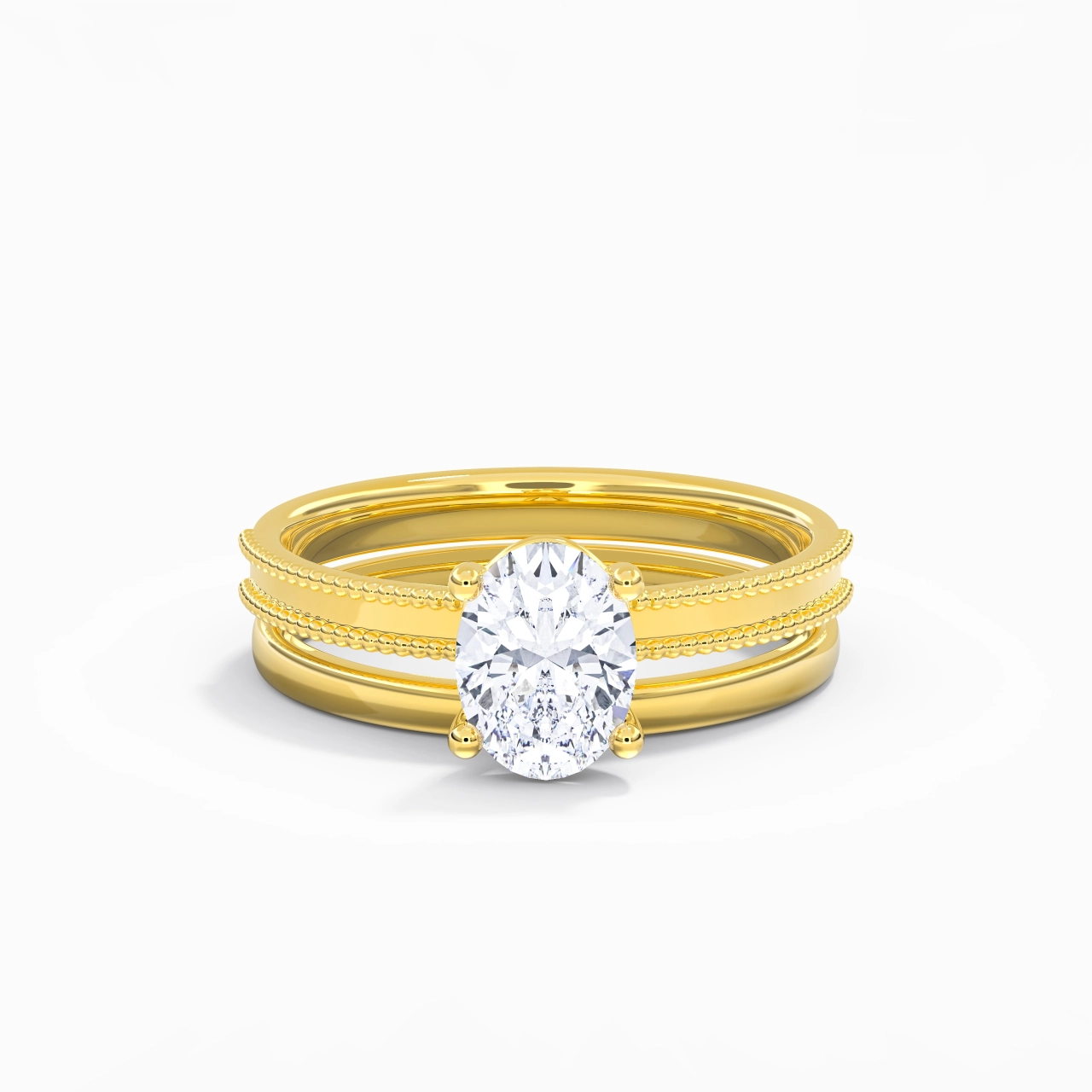 Plated Wide Beaded Wedding Ring Set