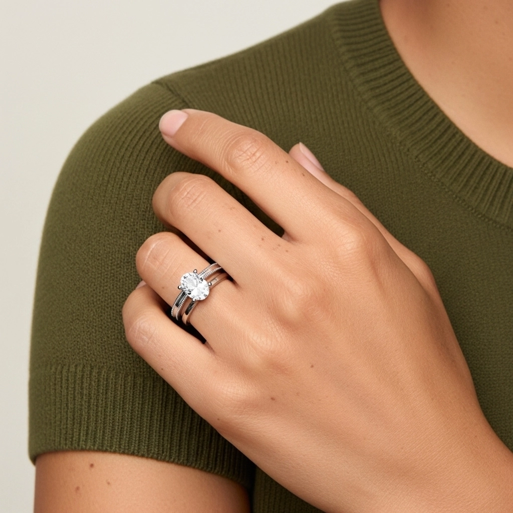 Plated Wide Beaded Wedding Ring Set