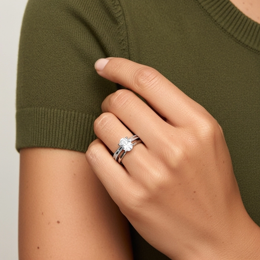 Plated Wide Beaded Wedding Ring Set