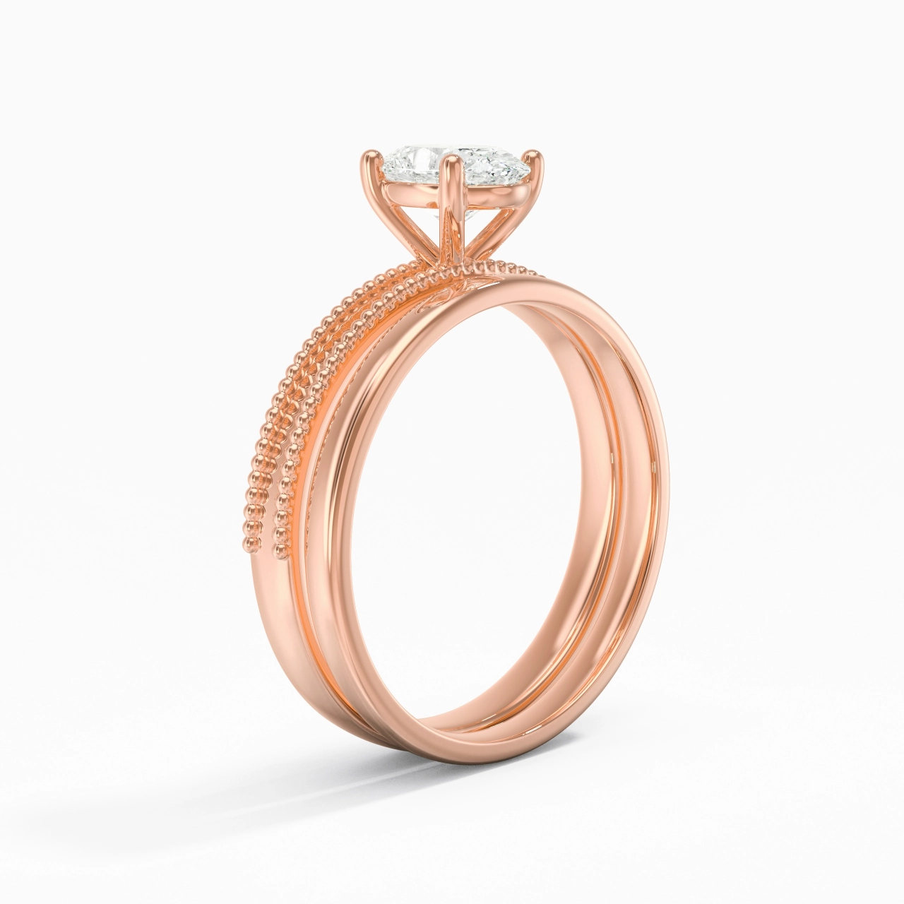 Plated Wide Beaded Wedding Ring Set
