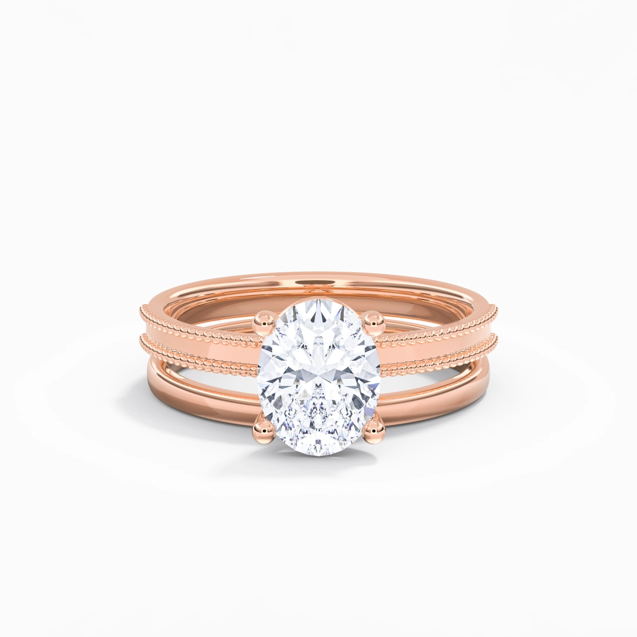 Plated Wide Beaded Wedding Ring Set
