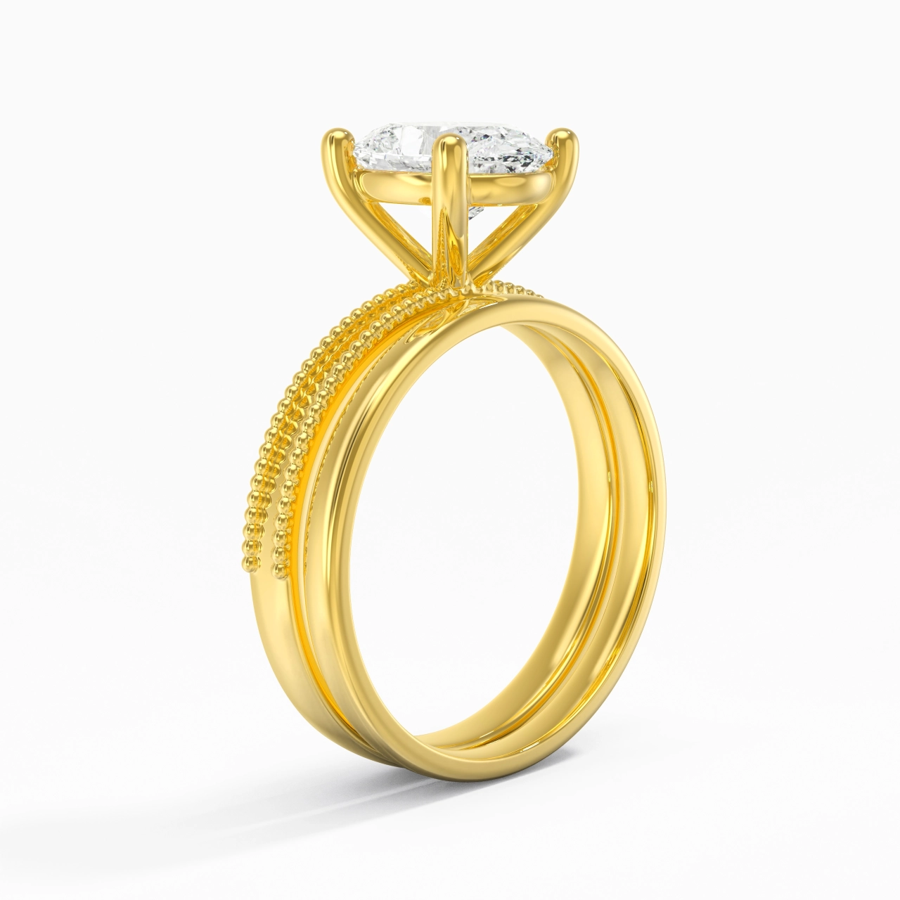 Plated Wide Beaded Wedding Ring Set