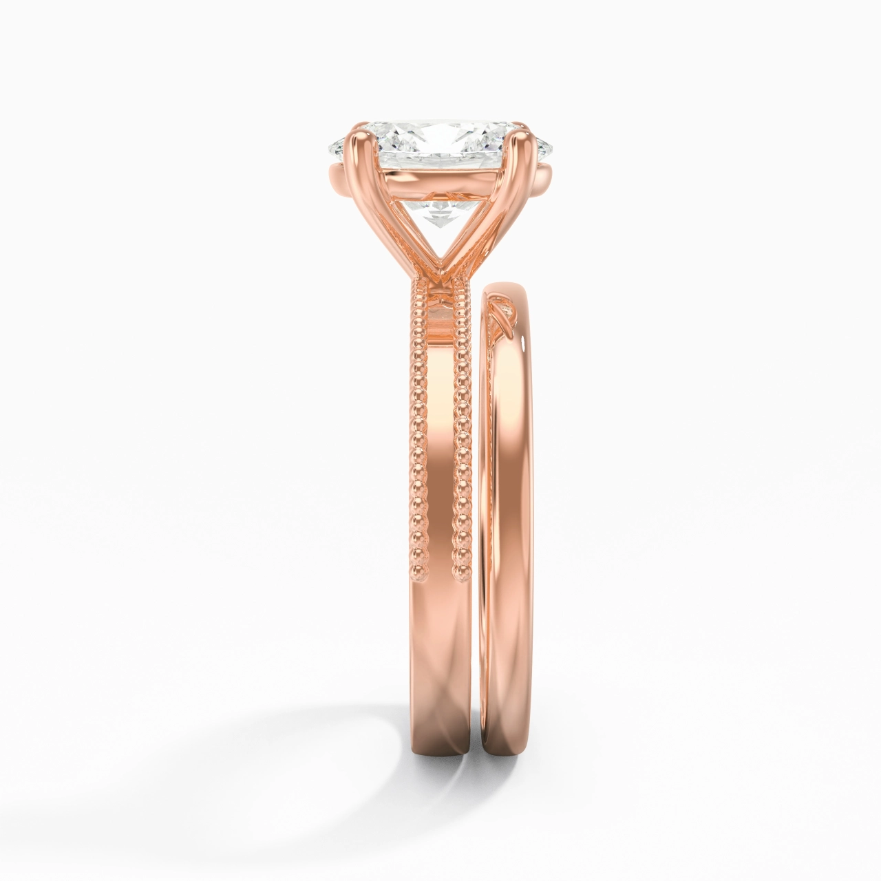 Plated Wide Beaded Wedding Ring Set