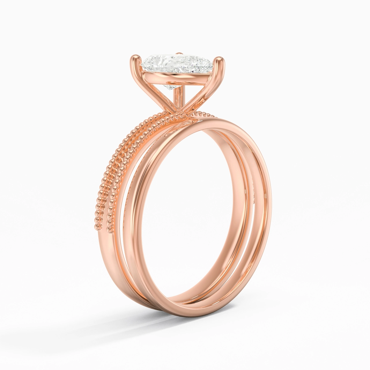 Plated Wide Beaded Wedding Ring Set